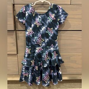 New w Tags PIXIE LANE Girls Tie Dye Rainbow Star Short Sleeve Dress Size 6